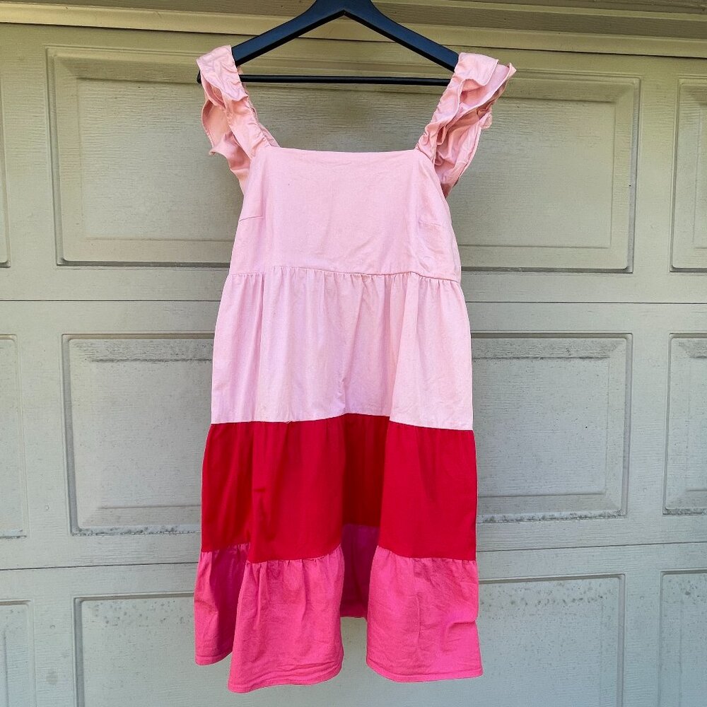 LC Lauren Conrad Colorblock Tiered Mini Dress Pink Red